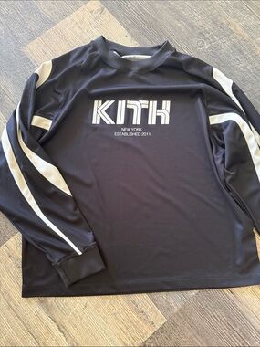 Kith Black Long Sleeve Crew with White Stripe Accents